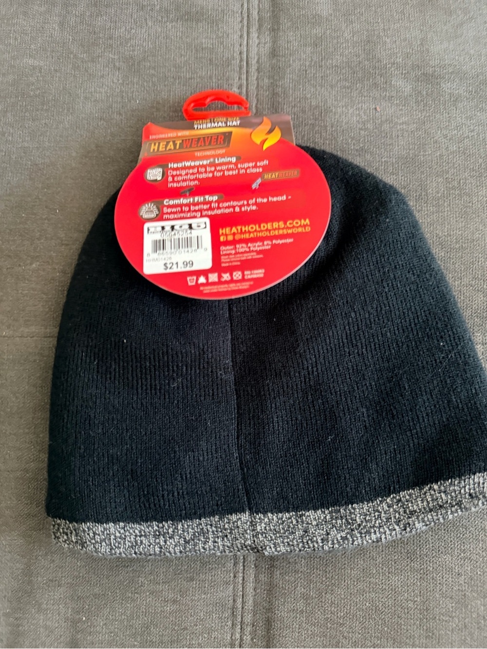 Heat Holders Men’s Black Beanie with Gray Trim - Picture 2 of 4